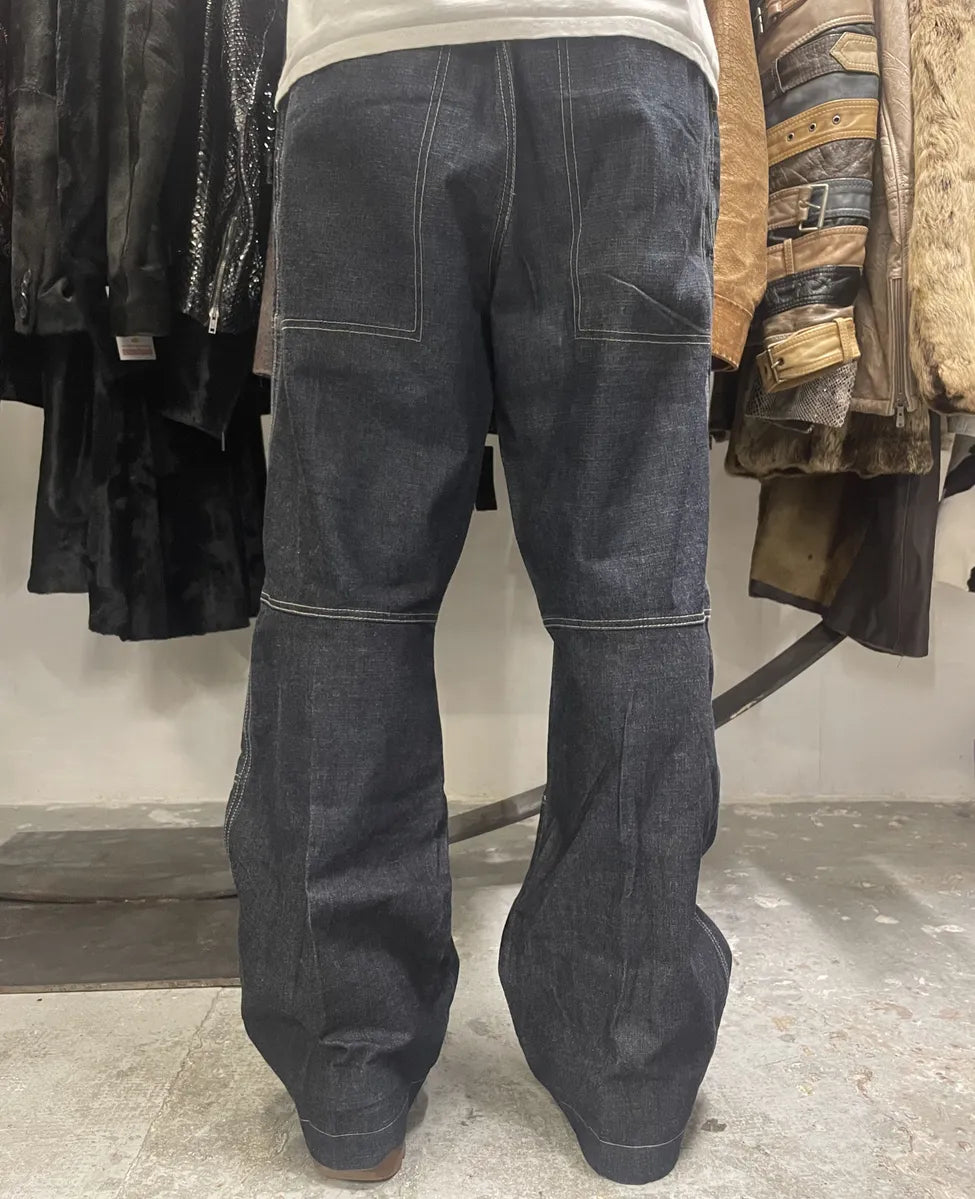 1990s Marithé + François Girbaud Navy Brut Large Denim Structured Jeans (L) gbPJCVZ 1