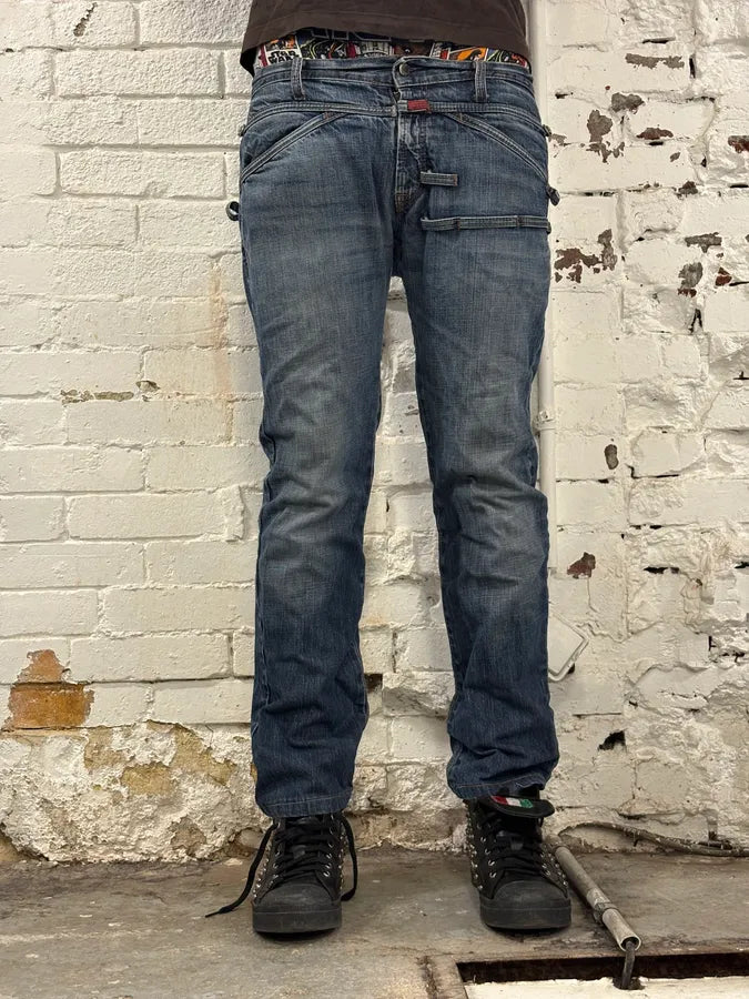 1990s Marithé + François Girbaud Navy Denim Cargo Jeans aVZNQYW 1