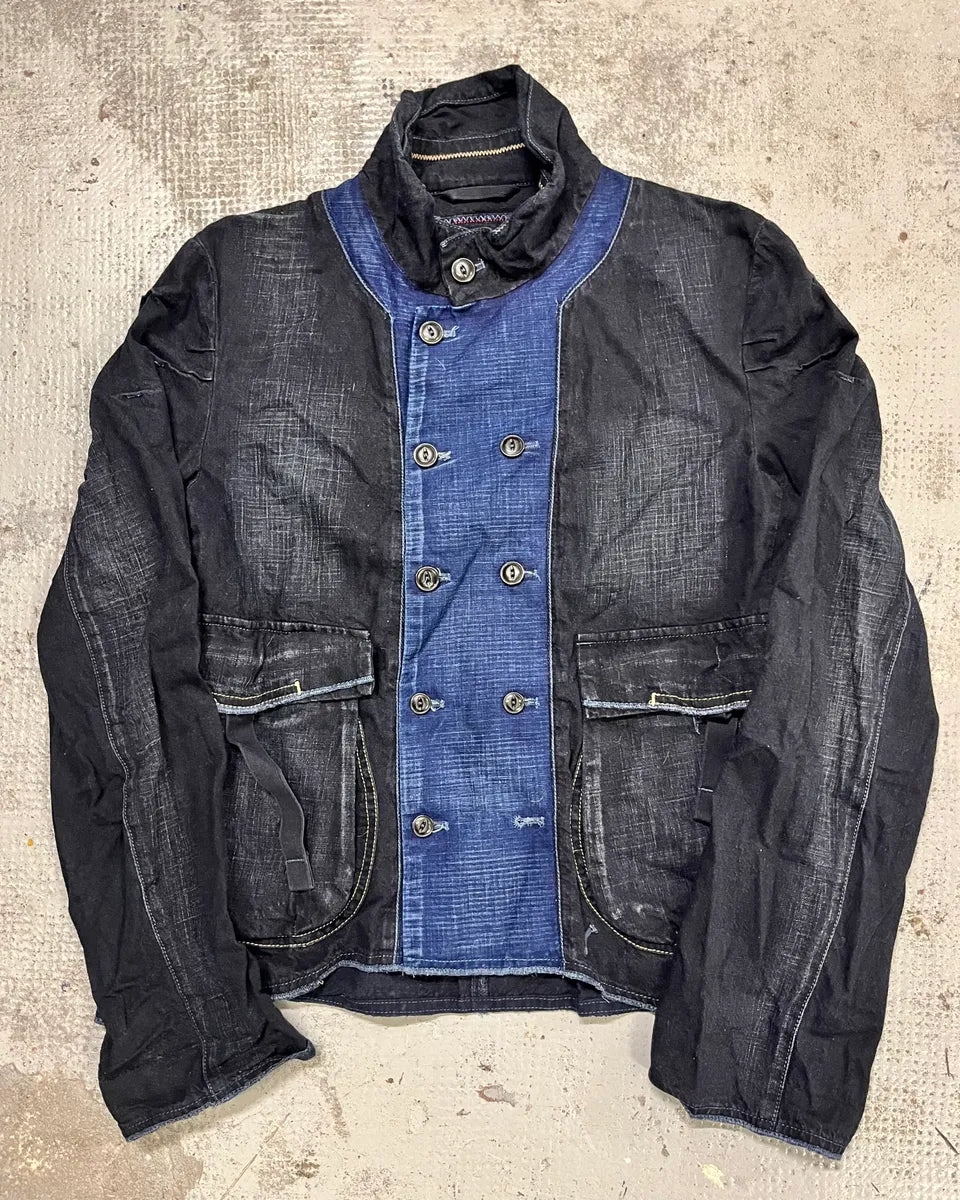 1990s Marithé + François Girbaud Navy Denim Colour-Block Denim Jacket hIujXJp 0