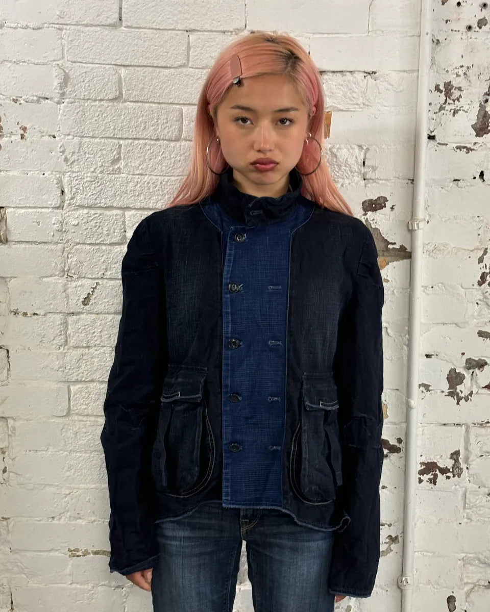 1990s Marithé + François Girbaud Navy Denim Colour-Block Denim Jacket hIujXJp 1