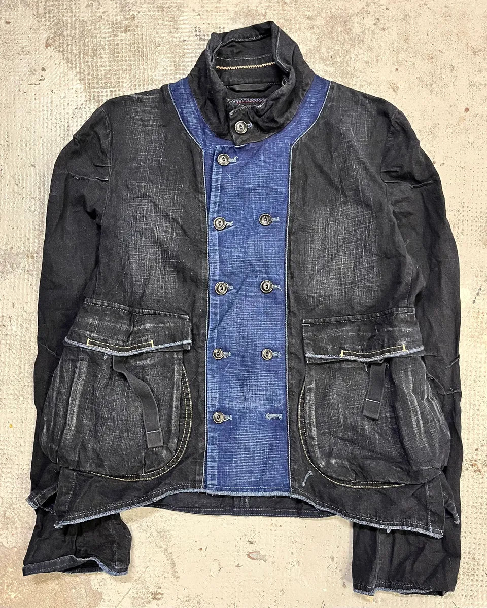 1990s Marithé + François Girbaud Navy Denim Colour-Block Denim Jacket hIujXJp 3