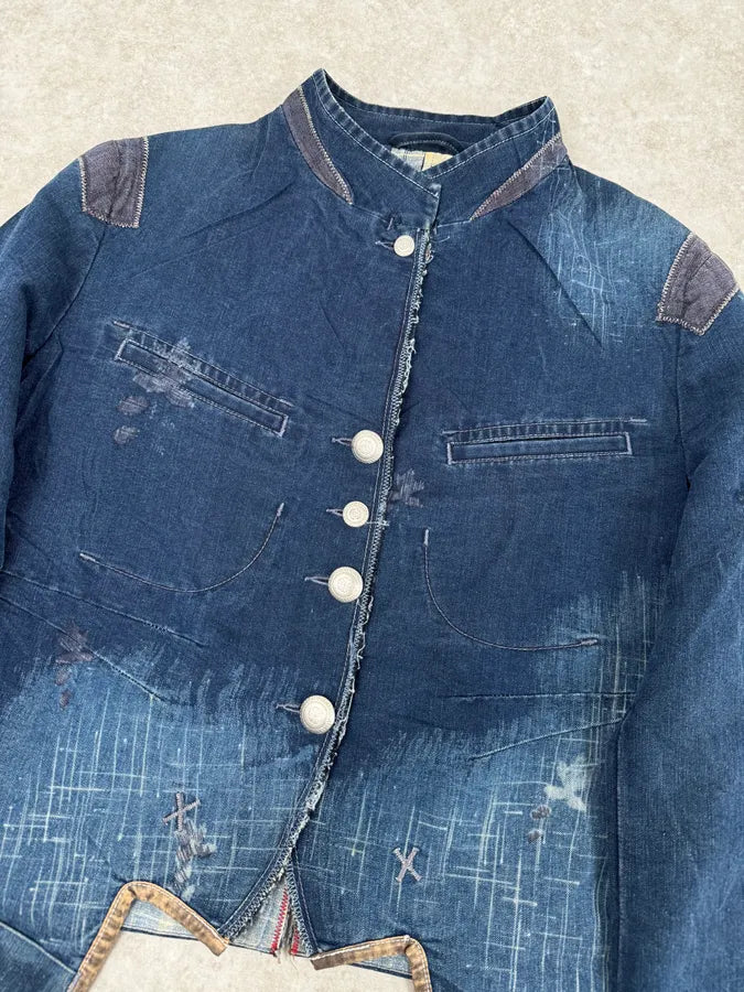 1990s Marithé + François Girbaud Navy Denim Blazer Jacket VQbnskF 5