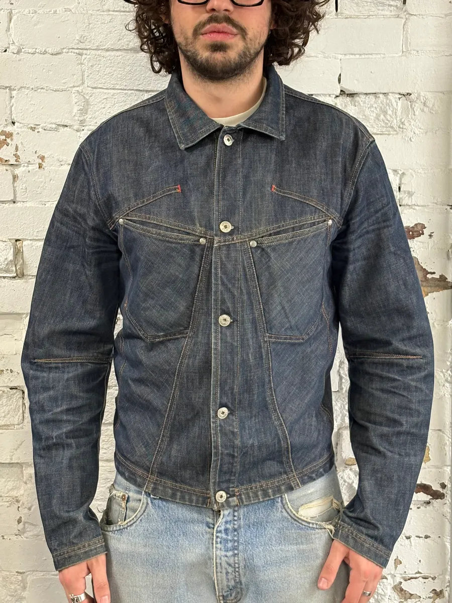 1990s Marithé + François Girbaud Navy Denim Multi-Pocket Cargo Jacket kWfREBR 1
