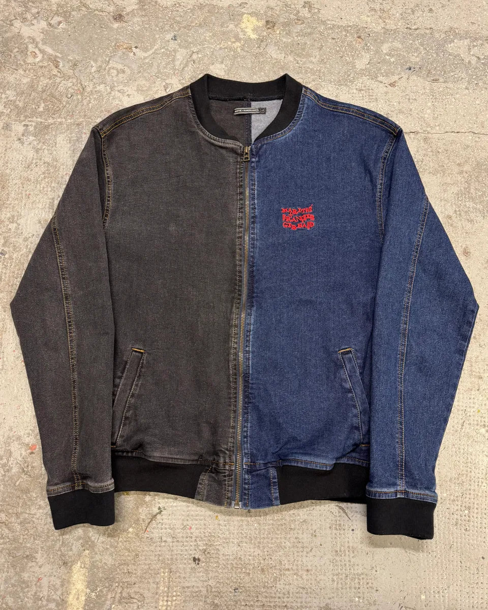 1990s Marithé + François Girbaud Navy Grey Two Tone Denim Jacket bxnbBsc 0
