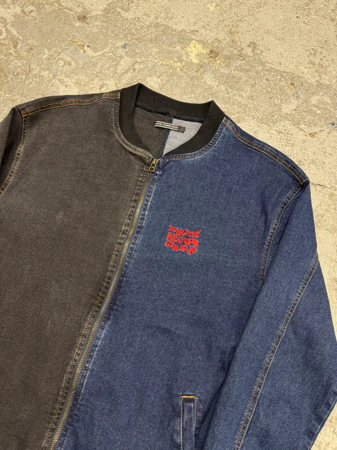 1990s Marithé + François Girbaud Navy Grey Two Tone Denim Jacket bxnbBsc 5