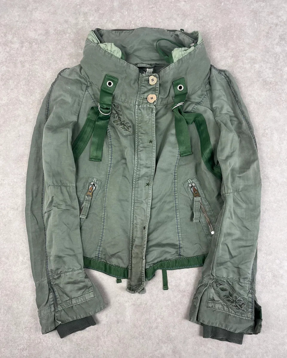2000s Marithé + François Girbaud Olive Flowers Bondage Jacket BtwDgHz 0
