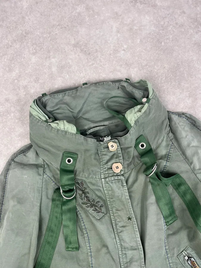 2000s Marithé + François Girbaud Olive Flowers Bondage Jacket BtwDgHz 4