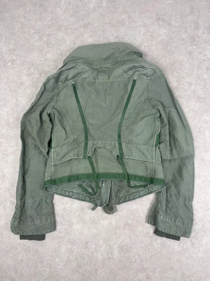 2000s Marithé + François Girbaud Olive Flowers Bondage Jacket BtwDgHz 5