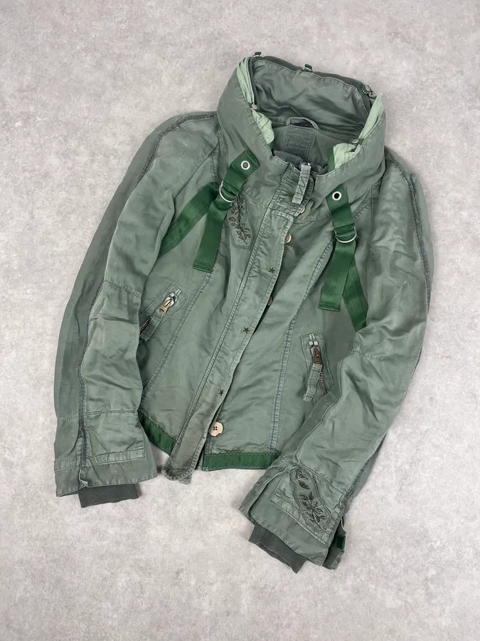 2000s Marithé + François Girbaud Olive Flowers Bondage Jacket BtwDgHz 3