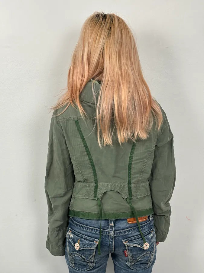 2000s Marithé + François Girbaud Olive Flowers Bondage Jacket BtwDgHz 2