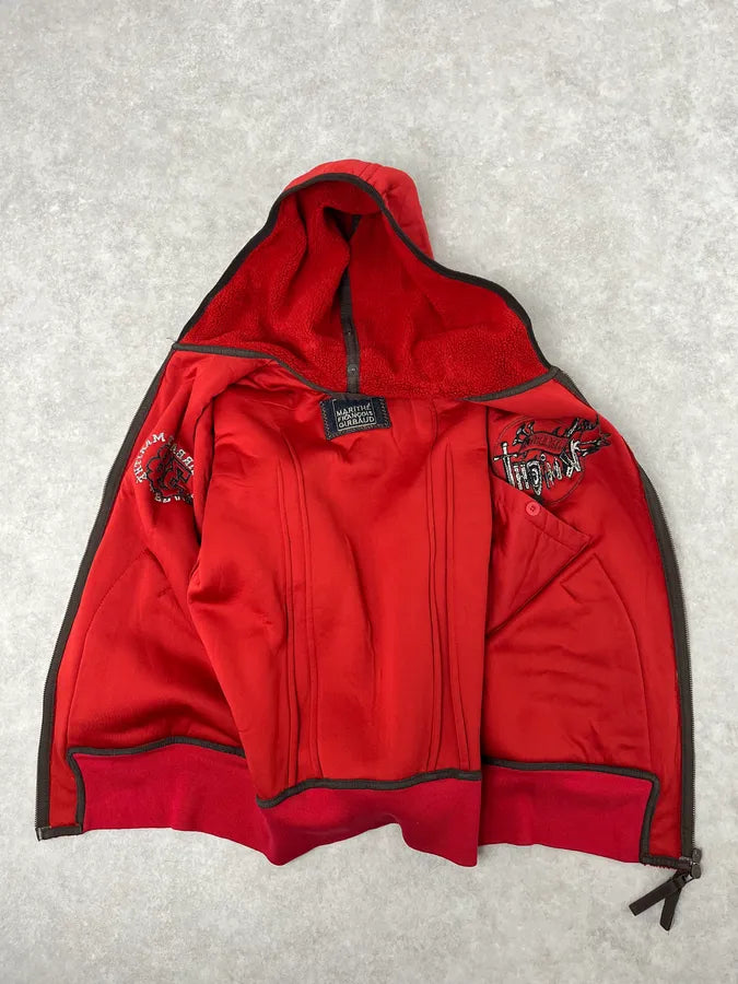 1990s Marithé + François Girbaud Red Fleece Embroidered Zip Jacket HQOELrU 7