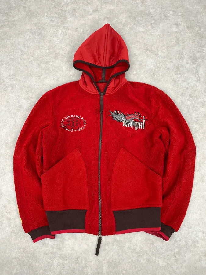 1990s Marithé + François Girbaud Red Fleece Embroidered Zip Jacket HQOELrU 3