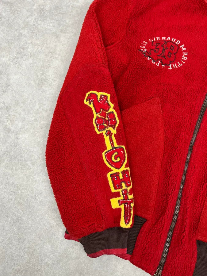 1990s Marithé + François Girbaud Red Fleece Embroidered Zip Jacket HQOELrU 9