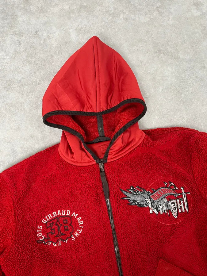 1990s Marithé + François Girbaud Red Fleece Embroidered Zip Jacket HQOELrU 4