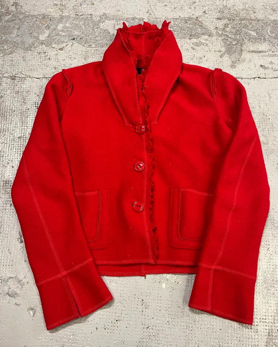 1990s Marithé + François Girbaud Red Wool Scalloped Collar Jacket chMRgkH 0