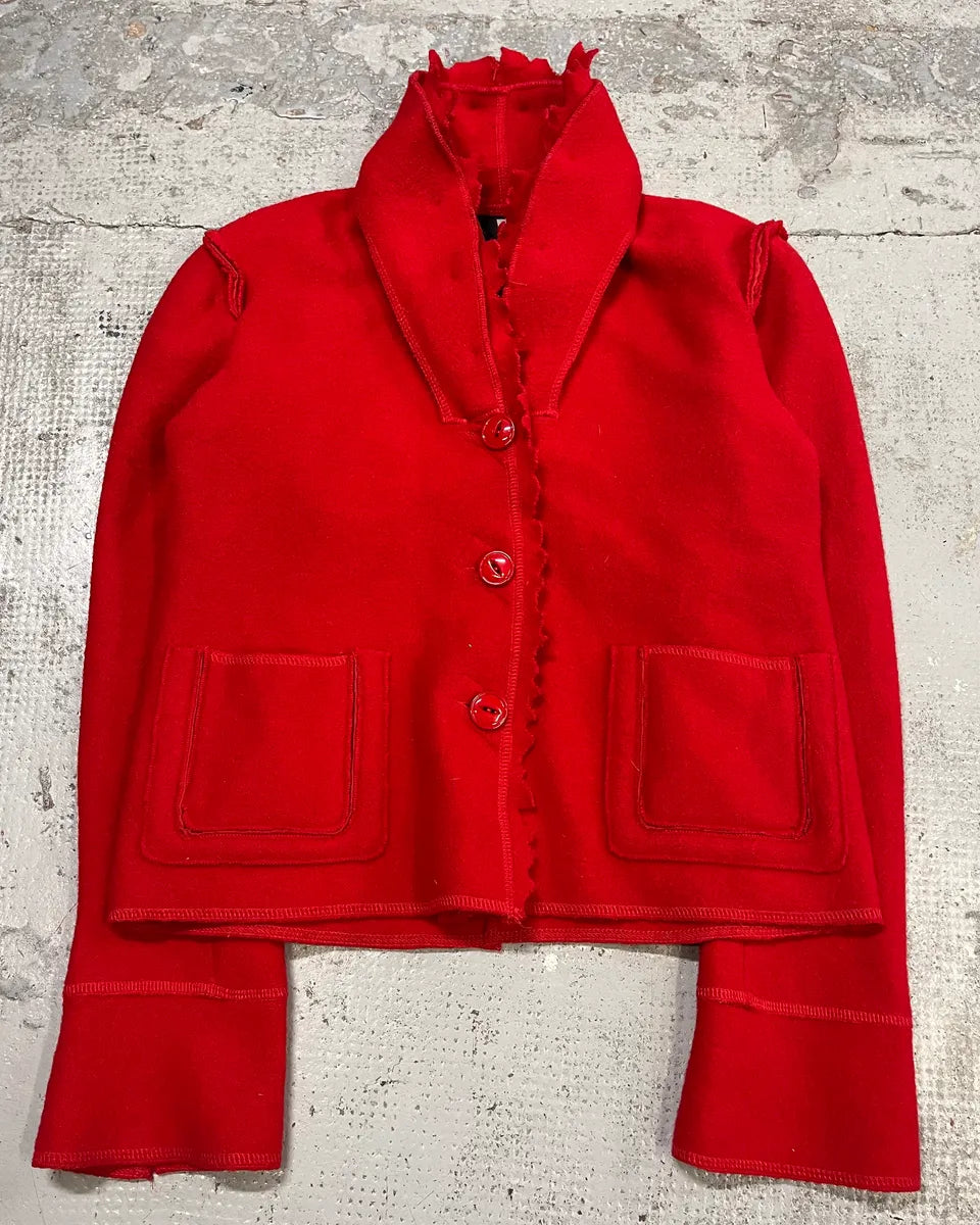 1990s Marithé + François Girbaud Red Wool Scalloped Collar Jacket chMRgkH 3