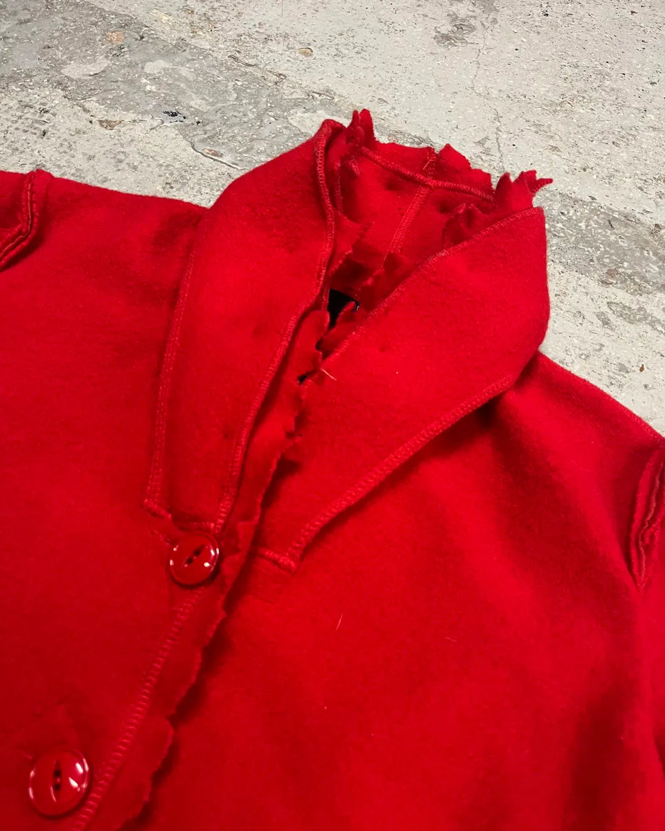 1990s Marithé + François Girbaud Red Wool Scalloped Collar Jacket chMRgkH 4