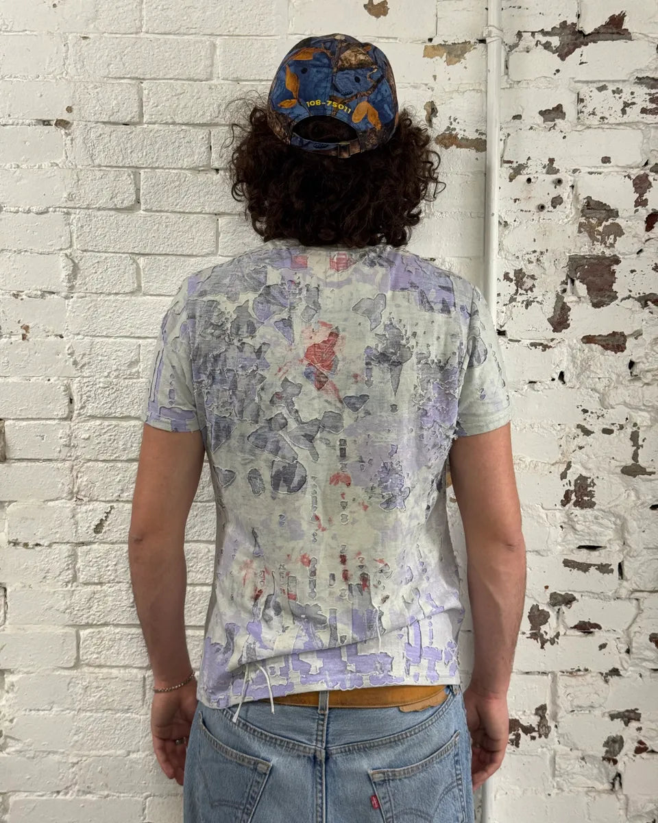 1990s Marithé & François Girbaud White & Purple Distressed T-Shirt GRUXzgd 2