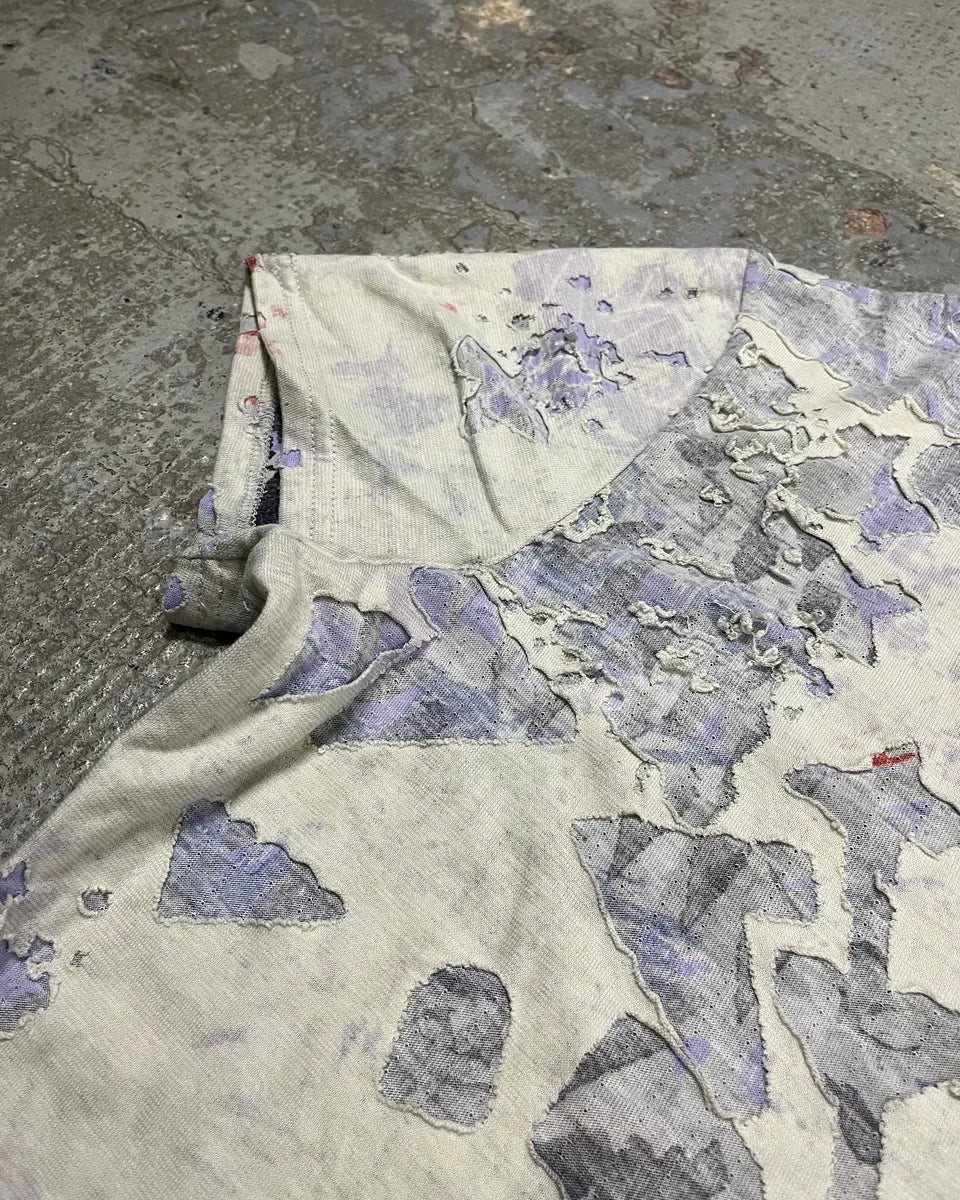 1990s Marithé & François Girbaud White & Purple Distressed T-Shirt GRUXzgd 5