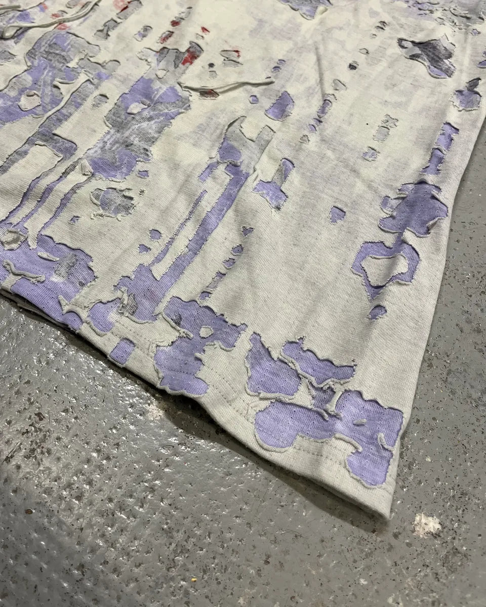 1990s Marithé & François Girbaud White & Purple Distressed T-Shirt GRUXzgd 6
