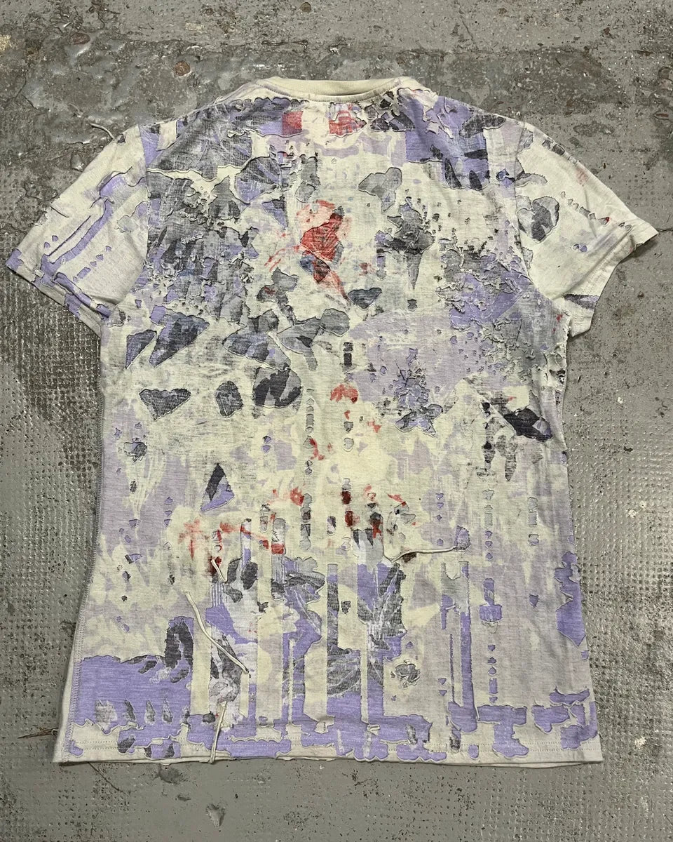 1990s Marithé & François Girbaud White & Purple Distressed T-Shirt GRUXzgd 7