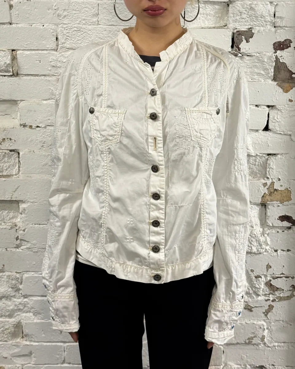 1990s Marithé + François Girbaud White Eyelet Embroidered Shirt gfCFVEE 1
