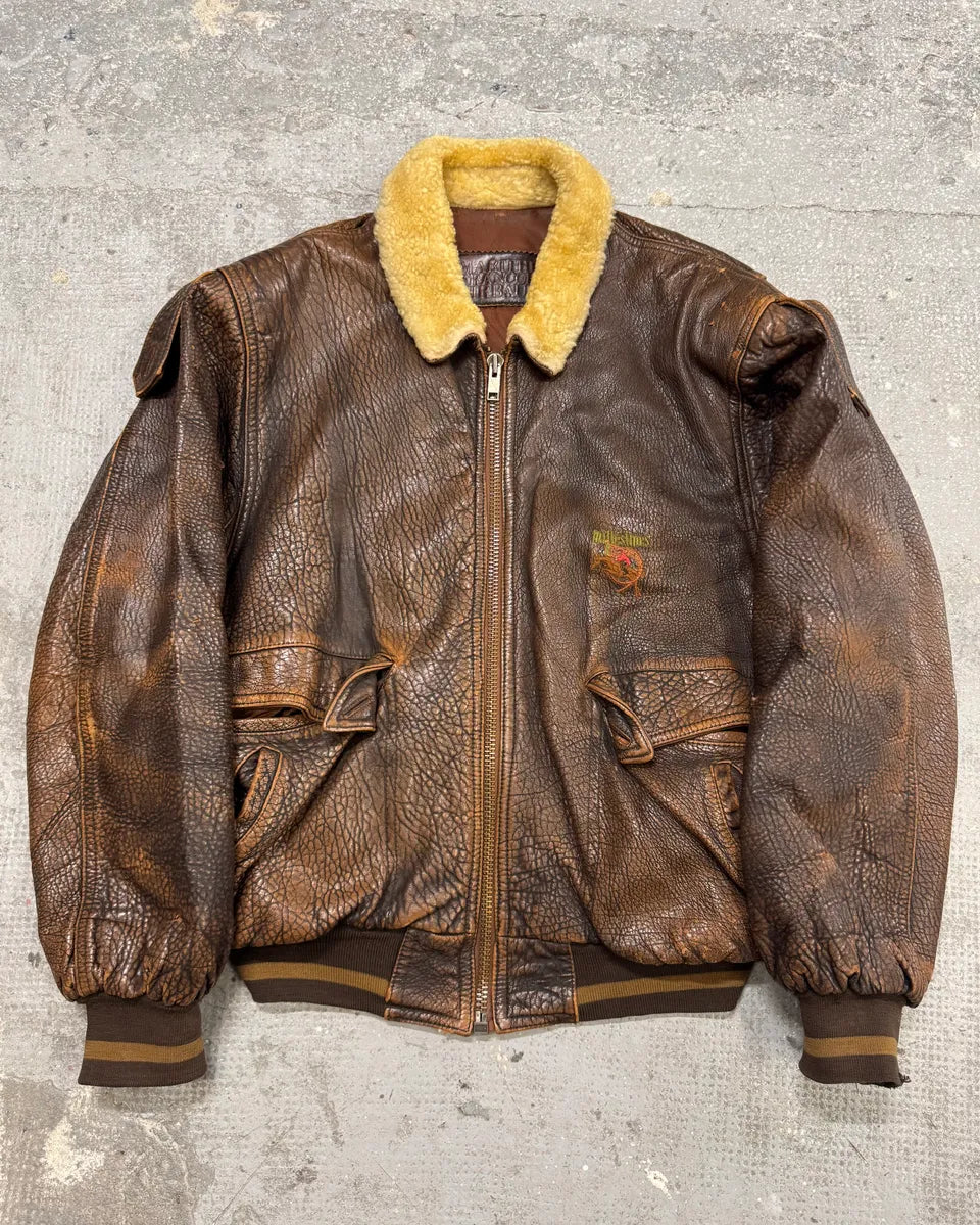 1990s Marithé + François Girbaud x Les Millésimes Brown Grained Leather Bomber Jacket (L) 0