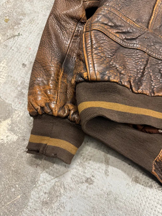 1990s Marithé + François Girbaud x Les Millésimes Brown Grained Leather Bomber Jacket (L) 11