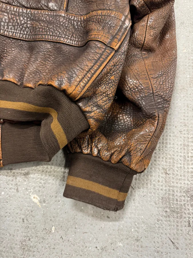 1990s Marithé + François Girbaud x Les Millésimes Brown Grained Leather Bomber Jacket (L) 12
