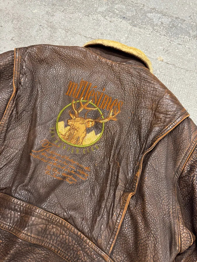 1990s Marithé + François Girbaud x Les Millésimes Brown Grained Leather Bomber Jacket (L) 3