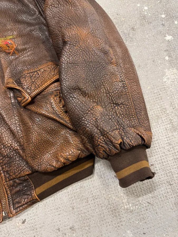 1990s Marithé + François Girbaud x Les Millésimes Brown Grained Leather Bomber Jacket (L) 4