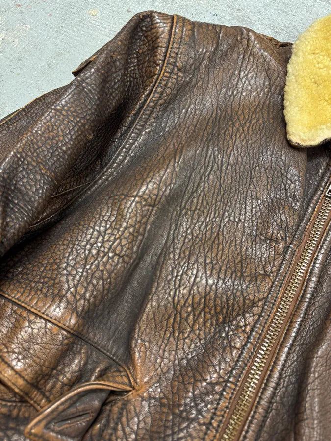 1990s Marithé + François Girbaud x Les Millésimes Brown Grained Leather Bomber Jacket (L) 5