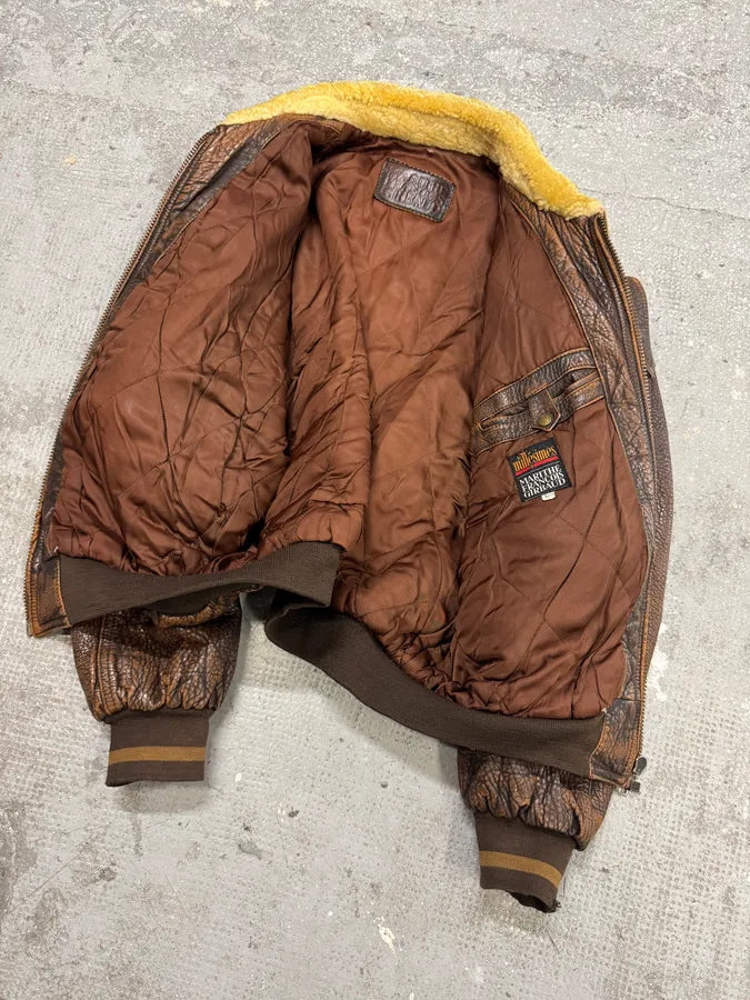 1990s Marithé + François Girbaud x Les Millésimes Brown Grained Leather Bomber Jacket (L) 8