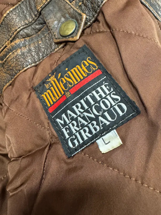 1990s Marithé + François Girbaud x Les Millésimes Brown Grained Leather Bomber Jacket (L) 9