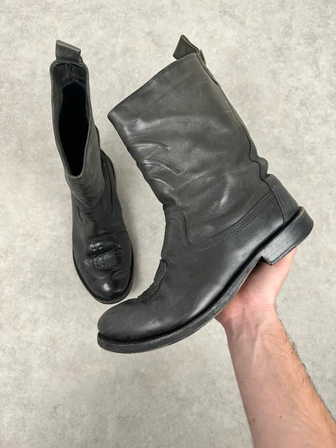 2000s Marithé & François Girbaud Black Faded Leather Chelsea Boots xRZwkAJ 0
