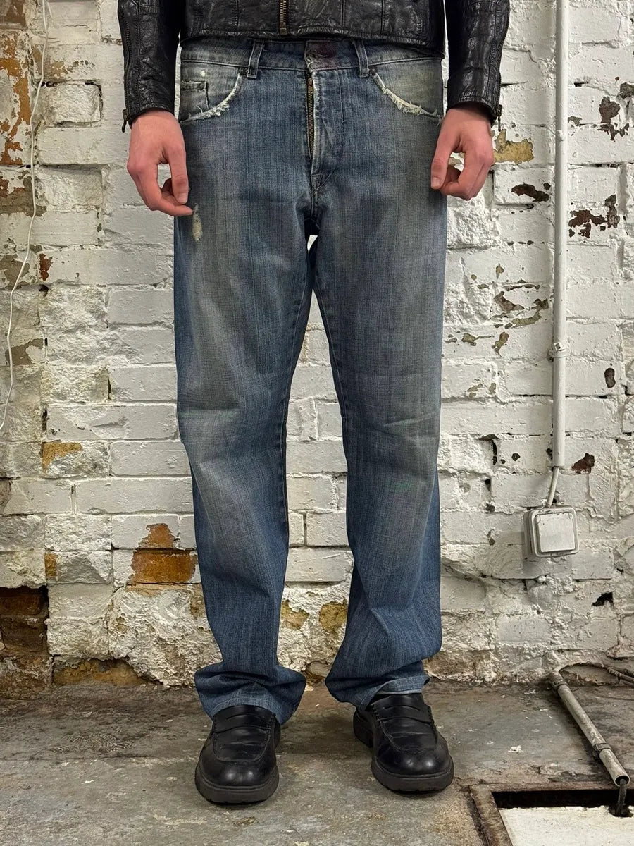 1990s Marithé et François Girbaud Blue Denim Distressed Jeans TkKBygt 0