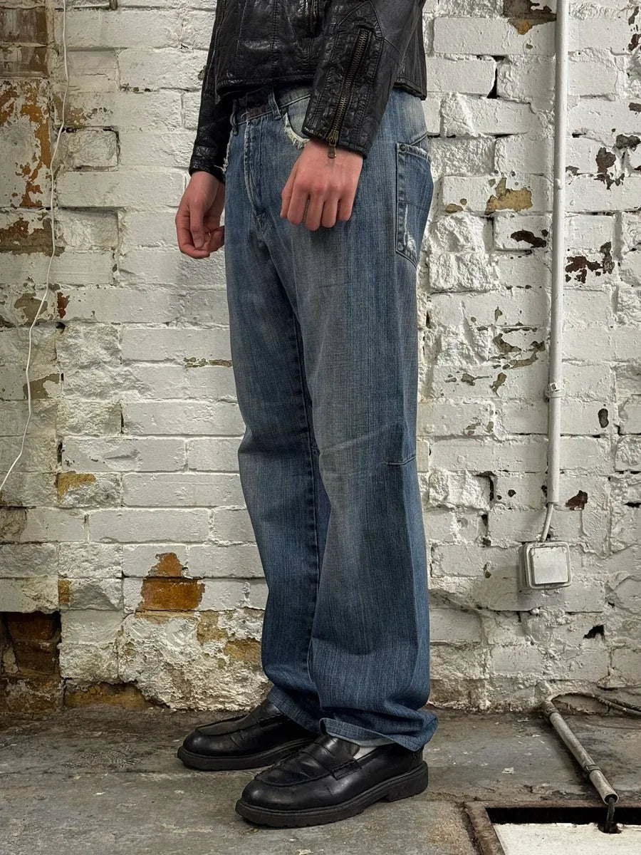 1990s Marithé et François Girbaud Blue Denim Distressed Jeans TkKBygt 1