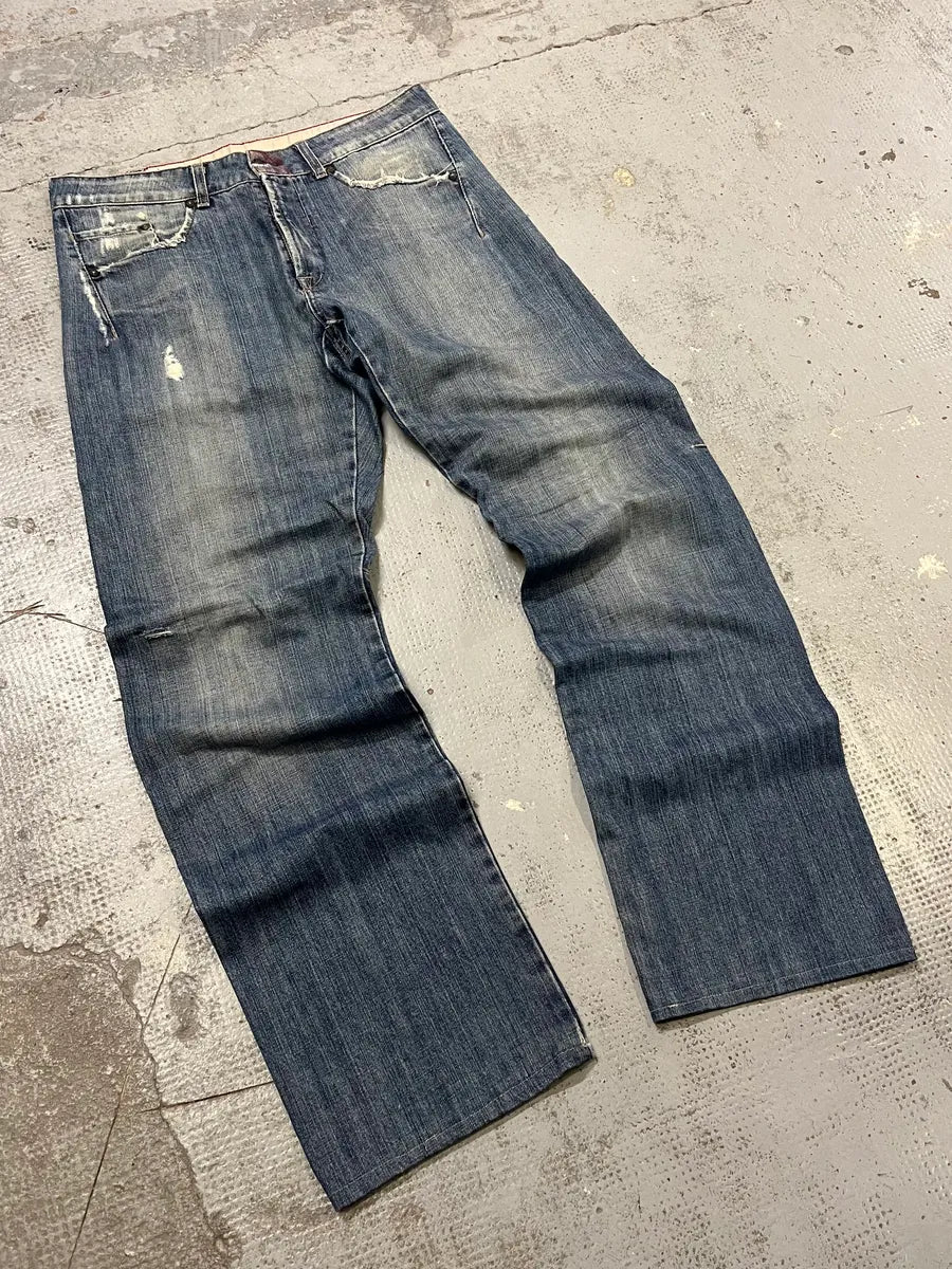 1990s Marithé et François Girbaud Blue Denim Distressed Jeans TkKBygt 5