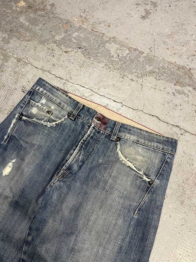 1990s Marithé et François Girbaud Blue Denim Distressed Jeans TkKBygt 6