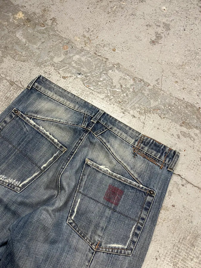 1990s Marithé et François Girbaud Blue Denim Distressed Jeans TkKBygt 8