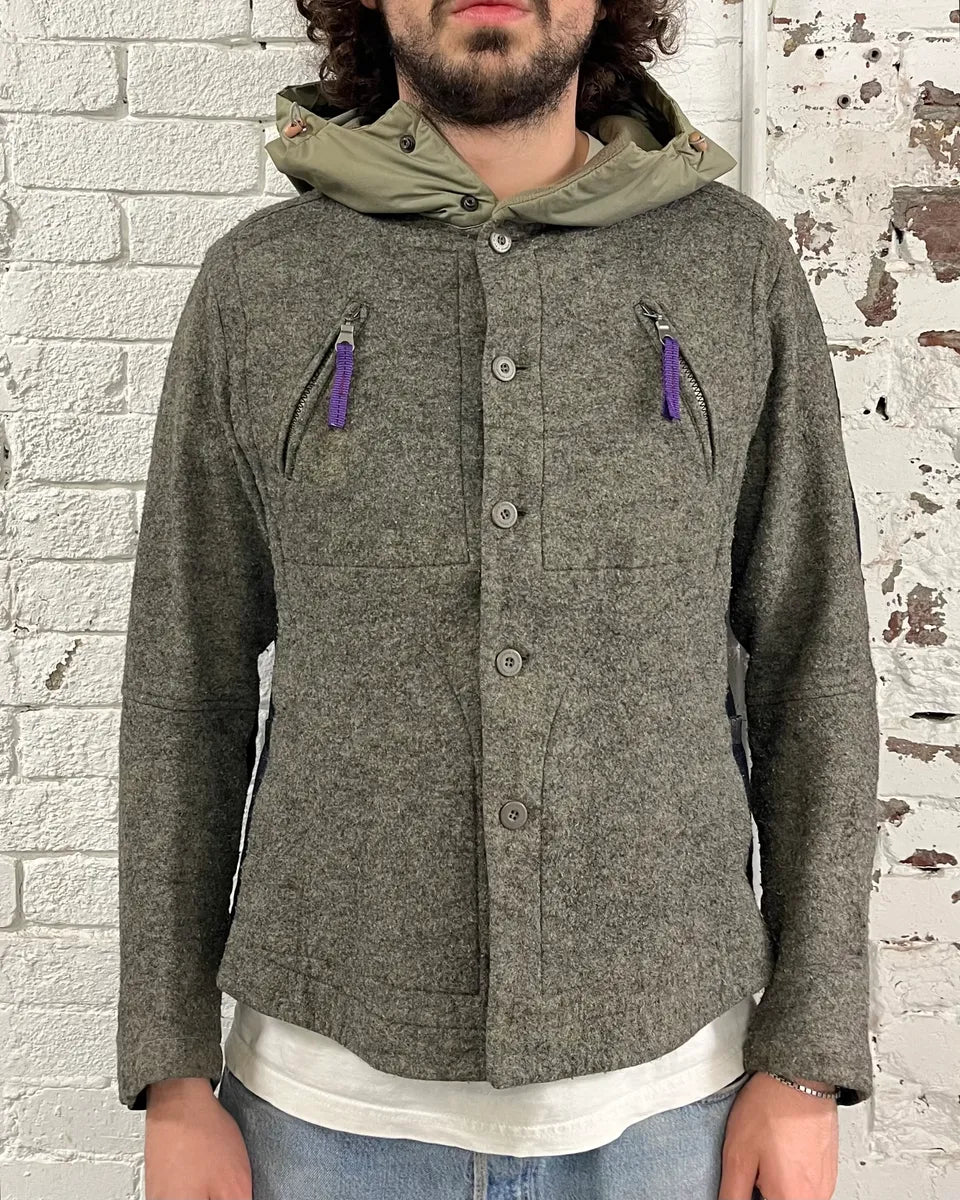 1990s Marithé et François Girbaud Khaki Wool & Denim Sleeves Jacket  ujgayOS 1