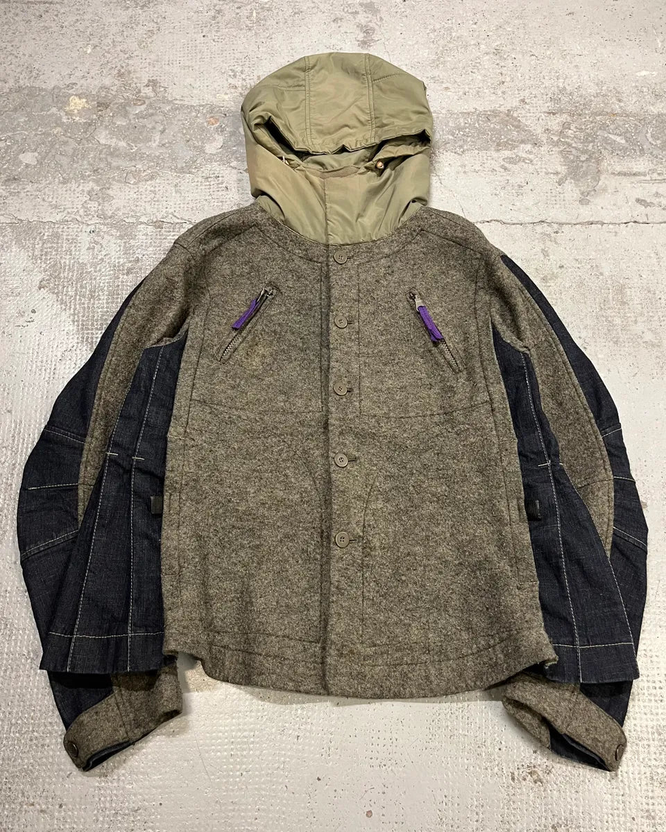 1990s Marithé et François Girbaud Khaki Wool & Denim Sleeves Jacket  ujgayOS 3