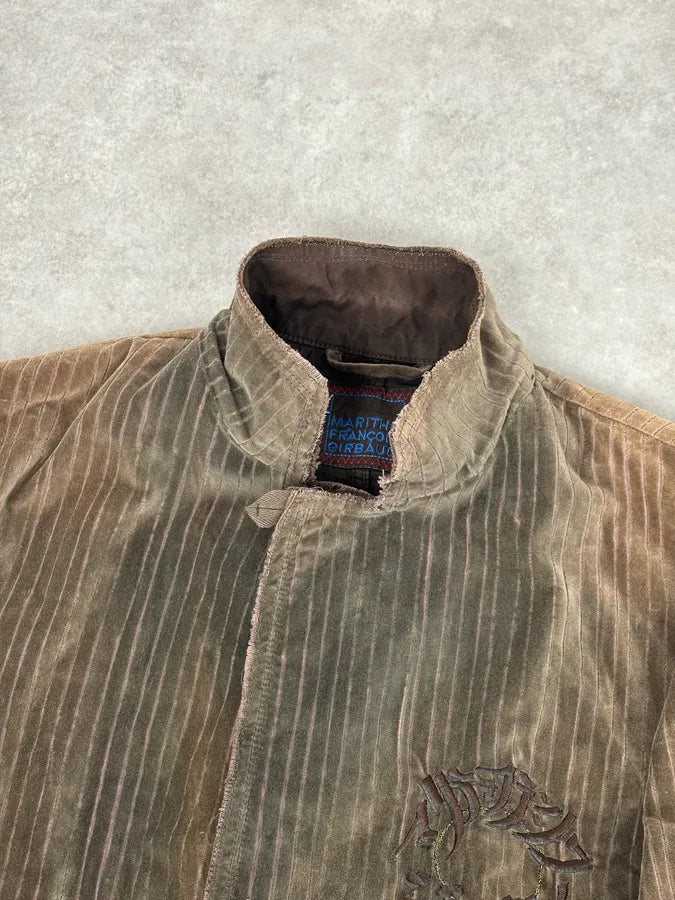 1990s Marithé & François Girbaud Taupe Corduroy Embroidered Multi-Pocket Blazer Jacket fKfGoHq 3