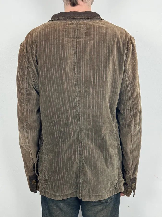 1990s Marithé & François Girbaud Taupe Corduroy Embroidered Multi-Pocket Blazer Jacket fKfGoHq 2