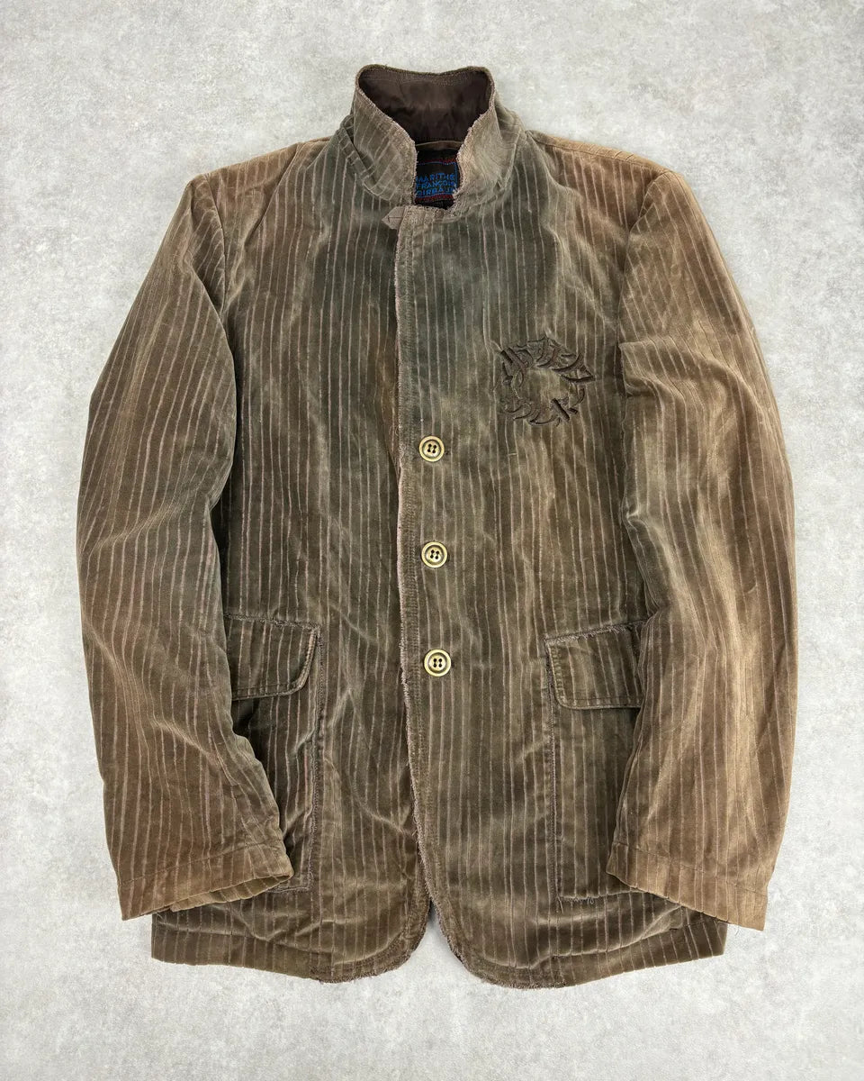 1990s Marithé & François Girbaud Taupe Corduroy Embroidered Multi-Pocket Blazer Jacket fKfGoHq 0