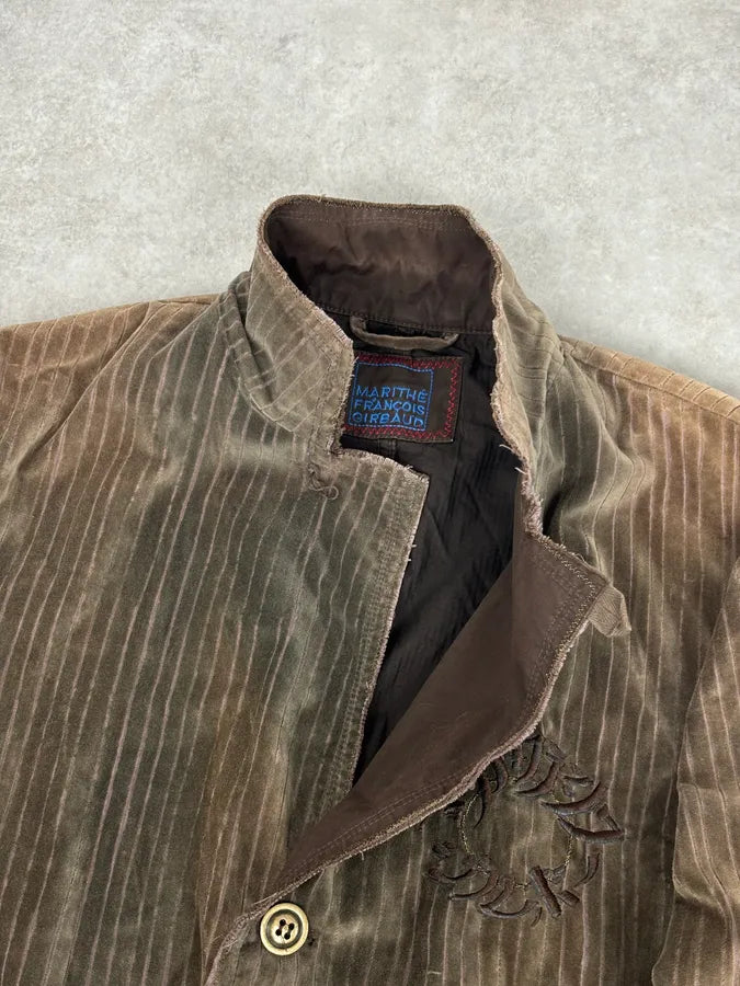 1990s Marithé & François Girbaud Taupe Corduroy Embroidered Multi-Pocket Blazer Jacket fKfGoHq 7