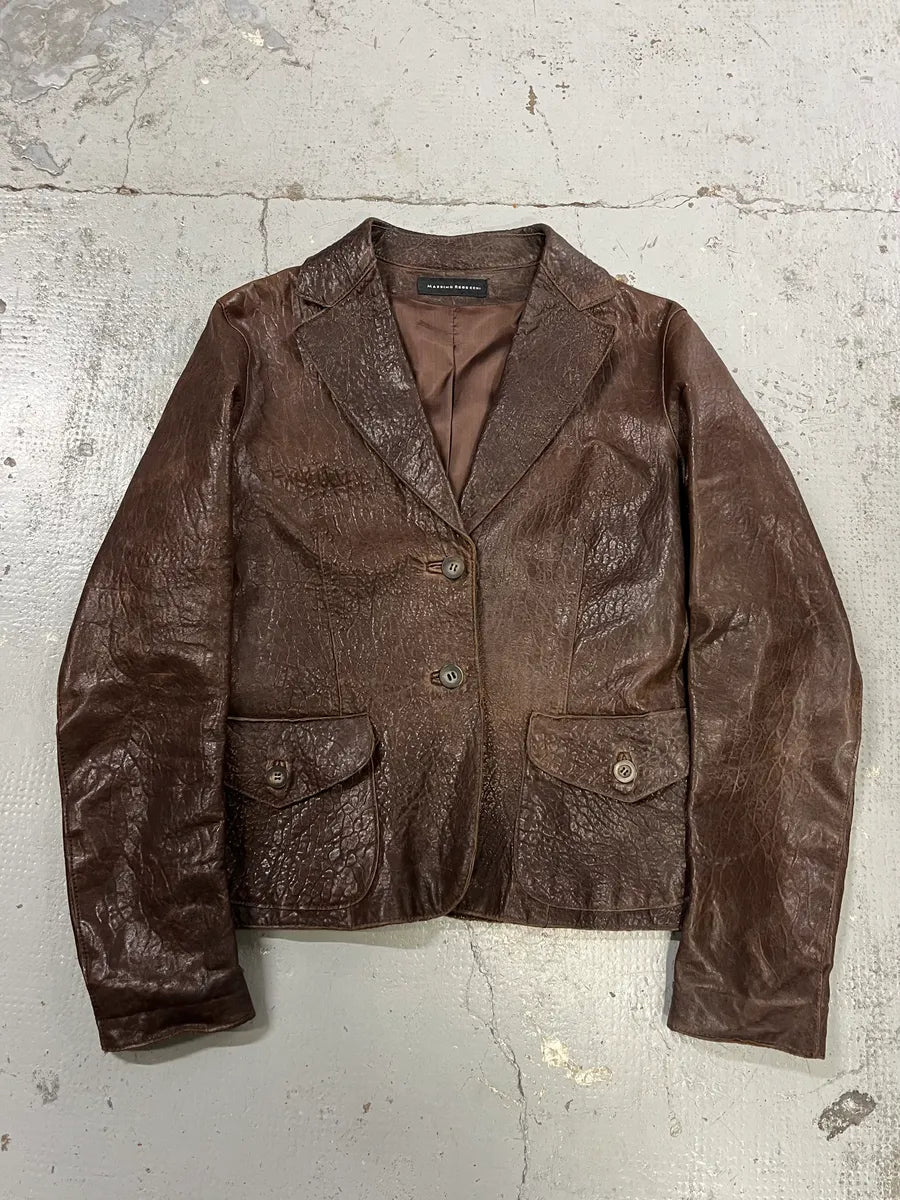 1990s Massimo Rebecchi Textured Brown Leather Blazer Jacket XJIOpbe 0