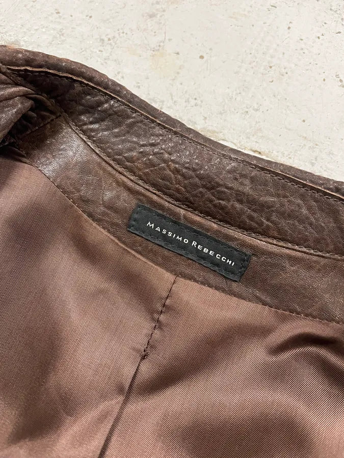 1990s Massimo Rebecchi Textured Brown Leather Blazer Jacket XJIOpbe 11