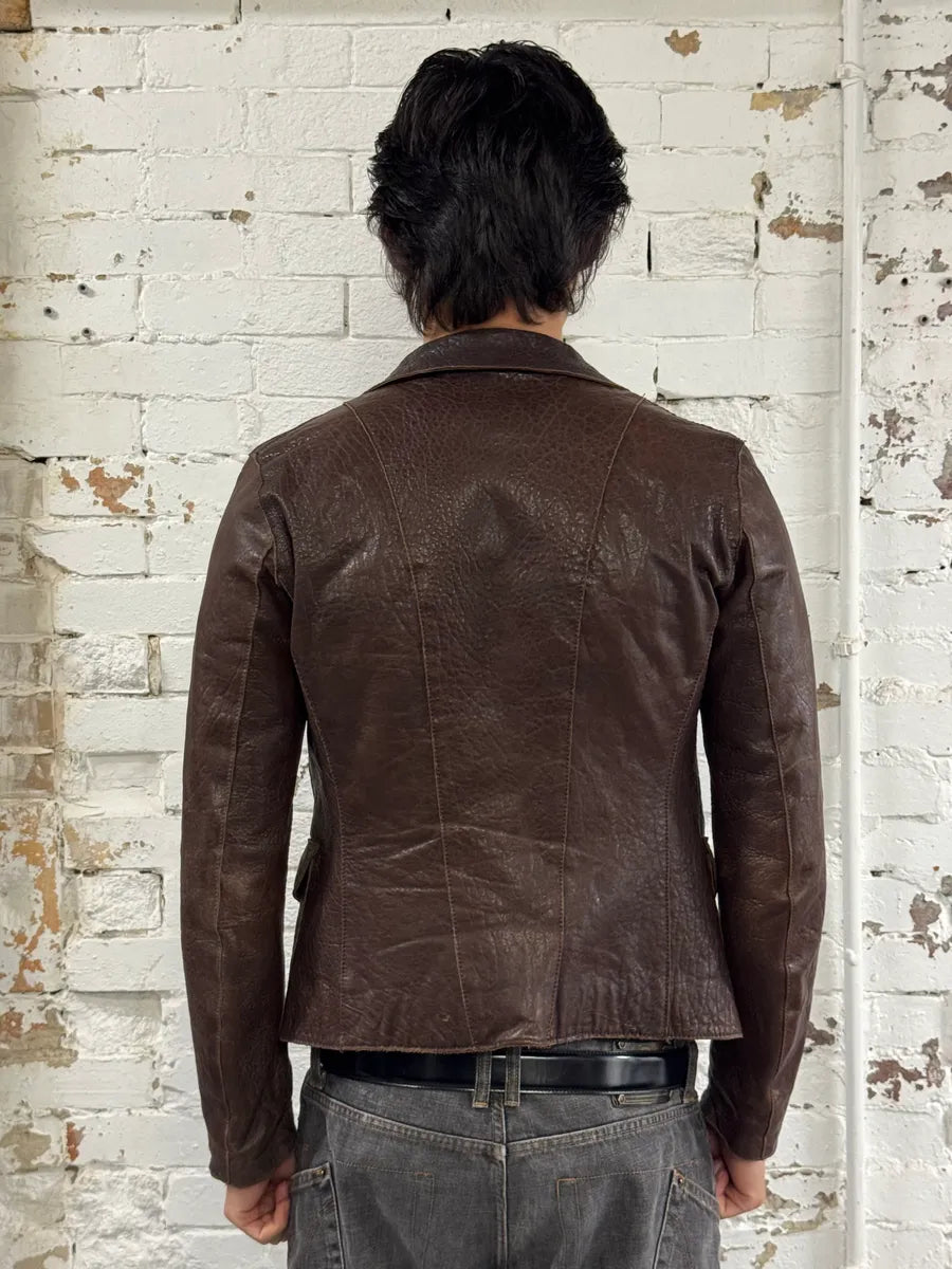 1990s Massimo Rebecchi Textured Brown Leather Blazer Jacket XJIOpbe 2