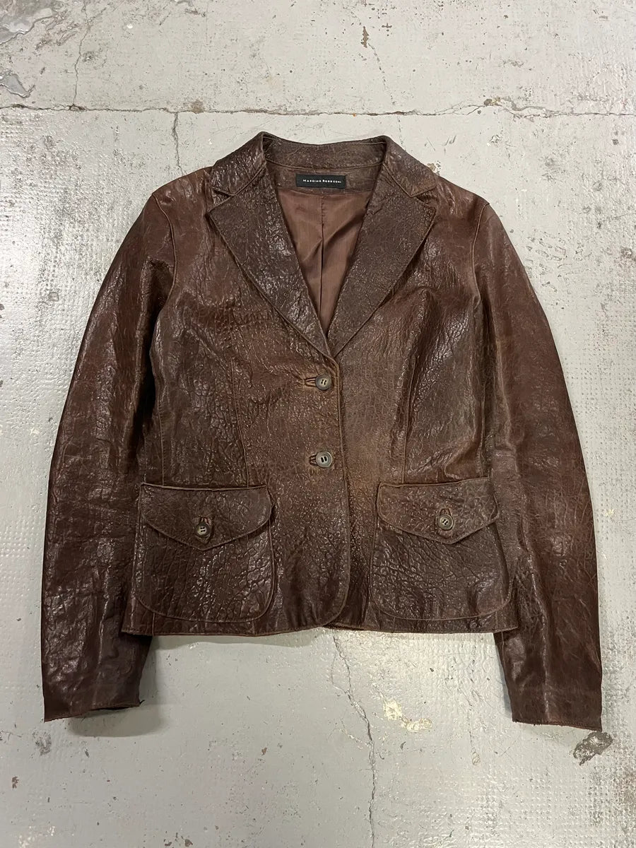 1990s Massimo Rebecchi Textured Brown Leather Blazer Jacket XJIOpbe 3